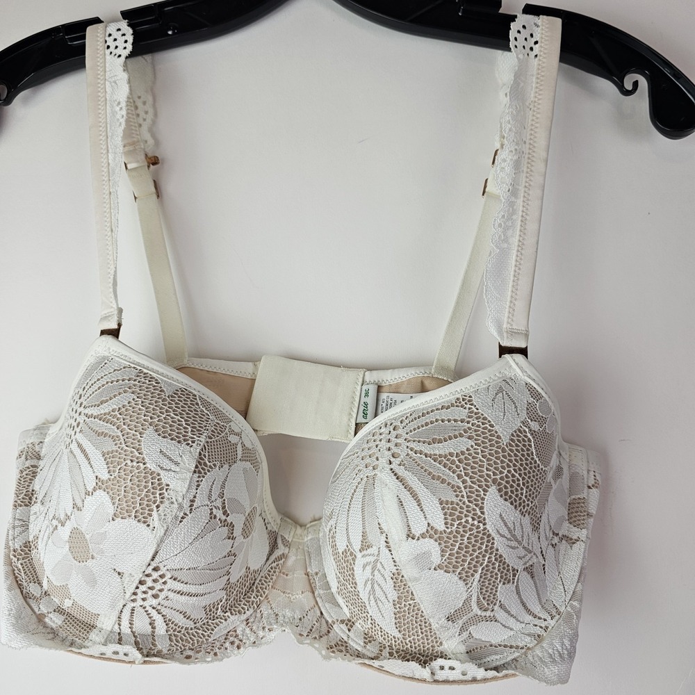 Aerie White Tan 36C Lace Overlay Convertible Push Up Underwire Bra